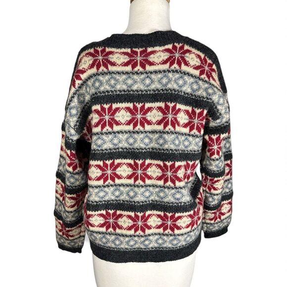 Paul Harris Shetland Wool Nordic Snowflake Button Up Cardigan Sweater Jacket - Picture 3 of 4